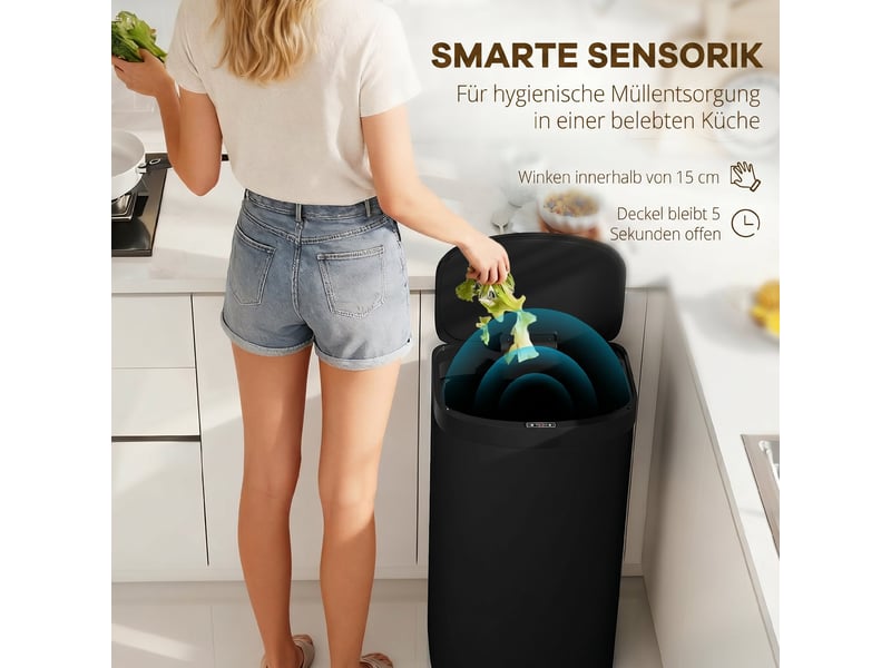 Poubelle automatique 55 l capteur infrarouge acier inoxydable noir 38 x 28,5 x 69 cm  - Conforama D