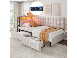 Lit avec rangement 90x200 cm <strong></strong> <strong>Fay Lum</strong> coloris beige