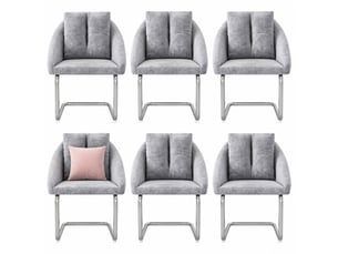 Lot de 6 chaises de salle à manger pivotantes en velours gris avec coussins