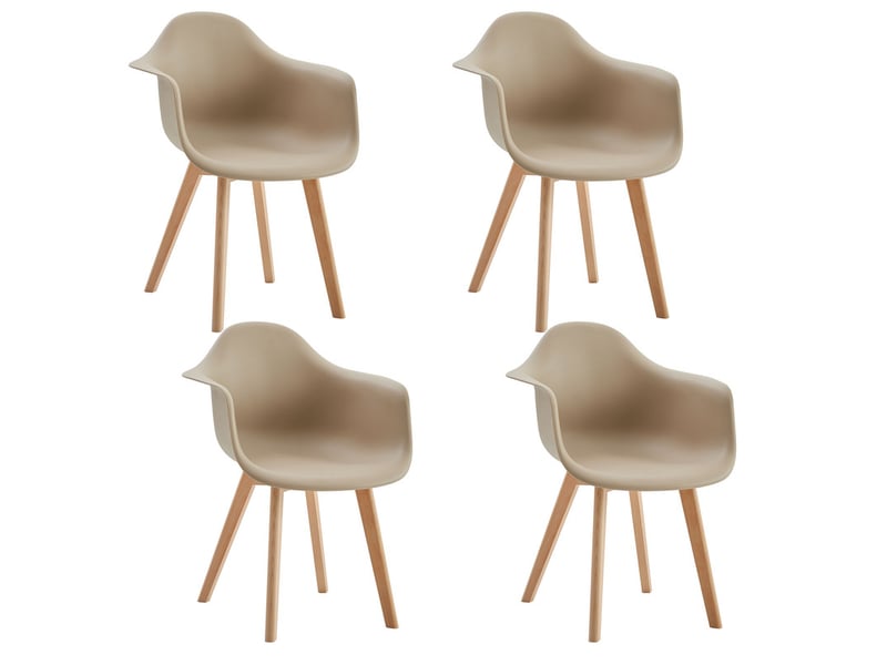 Lot de 4 chaises de salle à manger -pieds en hêtre - chaises de salle à manger scandinaves - beige - Conforama A
