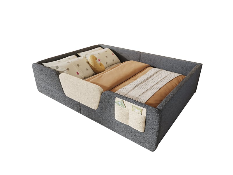  Lit enfant rembourré 140x190 cm avec barrières amovibles gris  - Conforama A