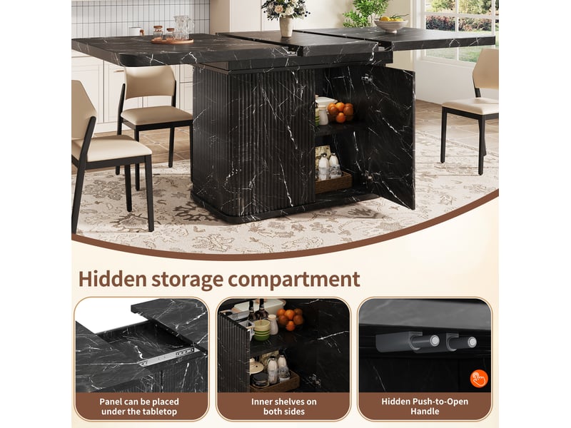  Table à manger extensible 140180x80x76.5 cm effet marbre noir  - Conforama E
