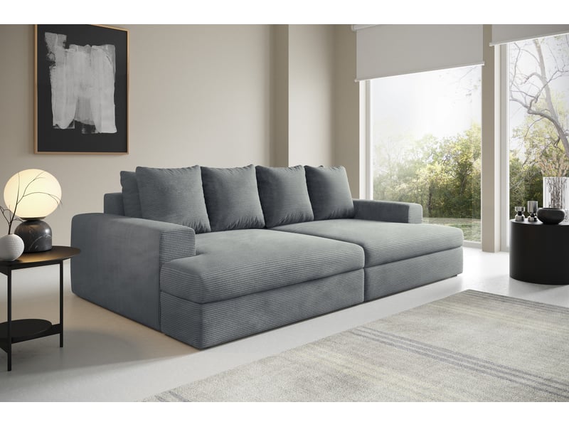 Canapé droit 4 places confort assise profonde en velours côtelé caldo gris - Conforama B
