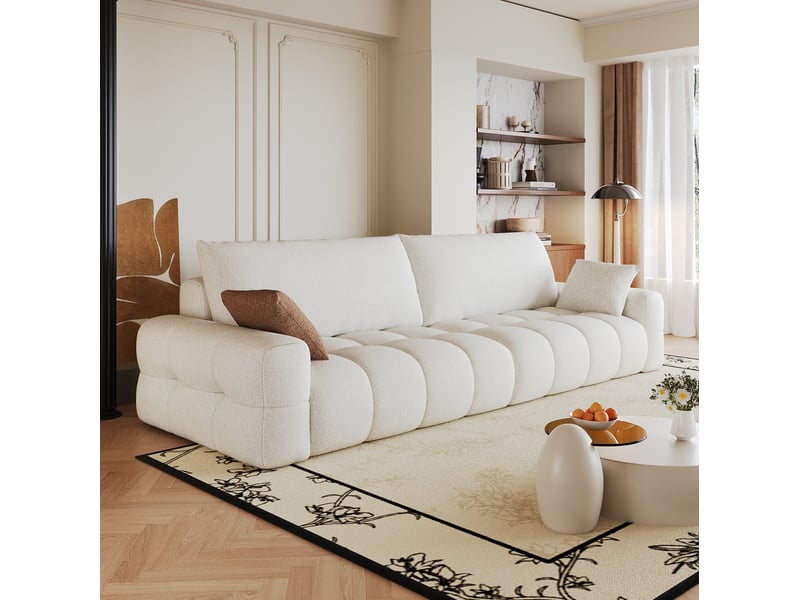  Canapé modulable modenvie 4 places avec méridienne réversible en tissu blanc crème 260 x 105 x 86 cm  - Conforama B