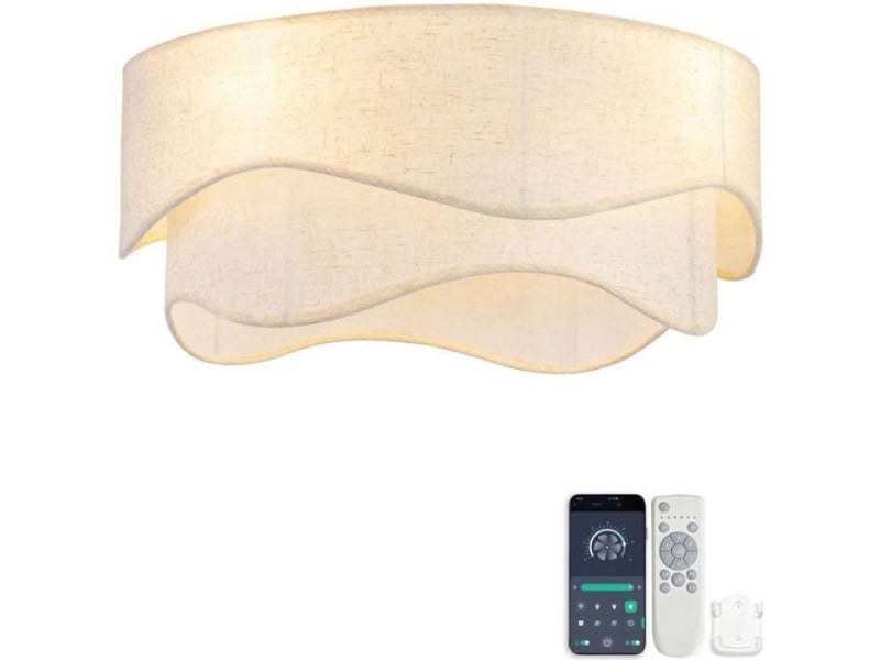  Ventilateur plafond 19 pouces, 4 douilles e26, commande app et télécommande, 6 vitesses réversibles, tissu, gold et blanc  - Conforama A
