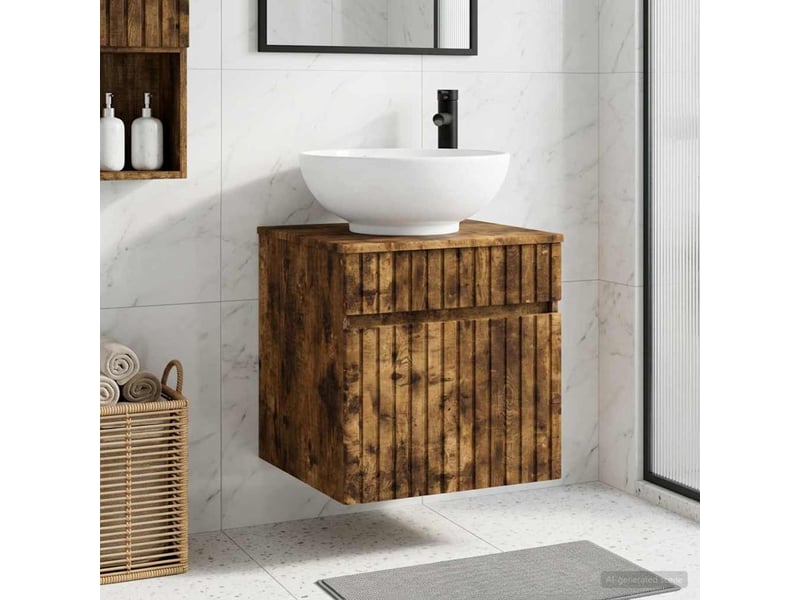  Meuble de lavabo mural, rangement salle de bain chêne fumé 49x44.5x66.5 cm  - Conforama B