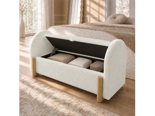 Banc coffre tcqpz 106 x 47 x 61 cm avec rangement hydraulique tissu chenille bouclette blanc