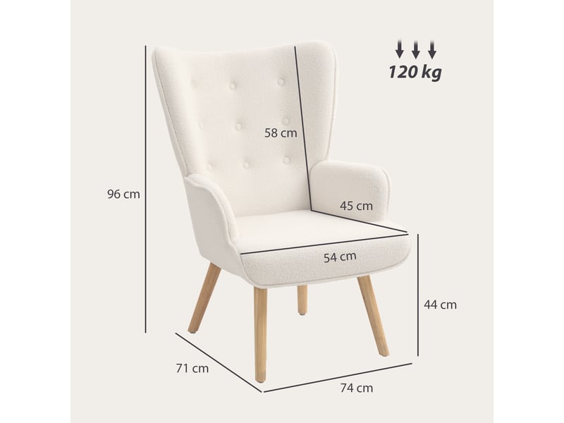  Fauteuil de salon capitonné en tissu bouclette beige 71x74x96 cm  - Conforama C