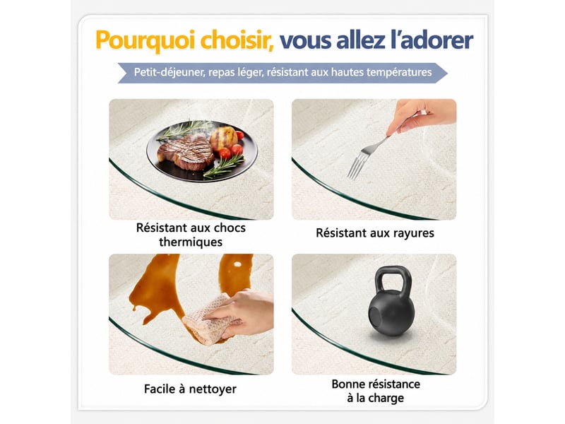  Table basse ronde en verre, structure en métal doré, diamètre de 70 cm, table de salon moderne avec plateau en verre trempé.  - Conforama E