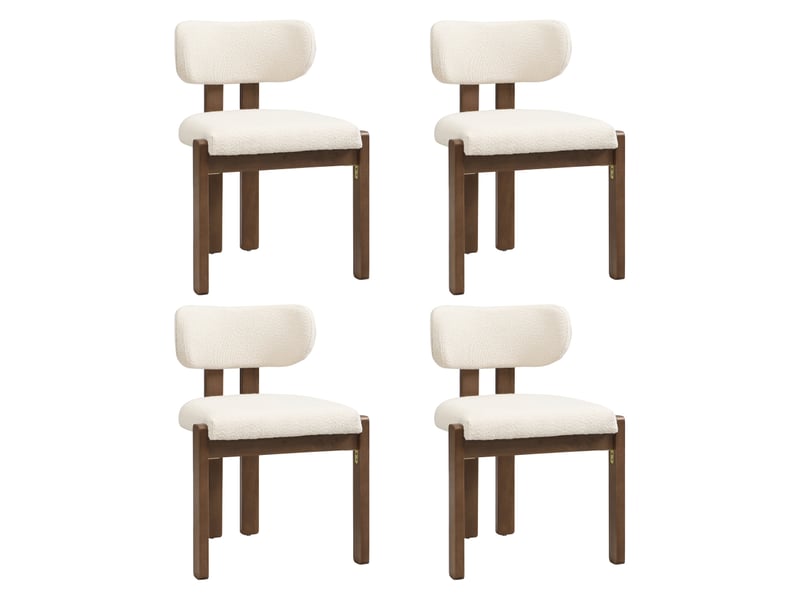  Chaise de salle à manger en bois d'hévéa massif tissu bouclé, dossier ergonomique incurvé, style nordique moderne  - Conforama A
