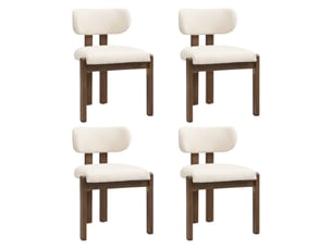Chaise de salle à manger en bois d'hévéa massif tissu bouclé, dossier ergonomique incurvé, style nordique moderne