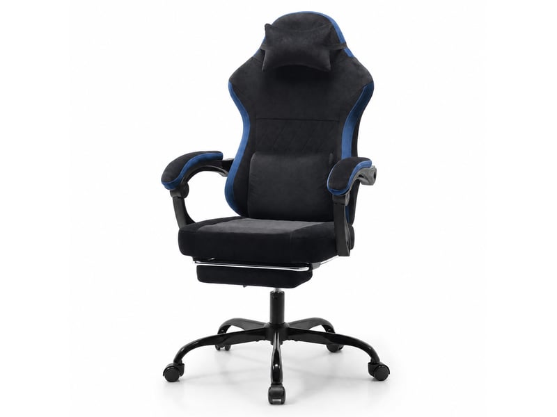  Fauteuil gaming réglable noir et bleu avec repose-pieds, dossier inclinable et coussins  - Conforama A