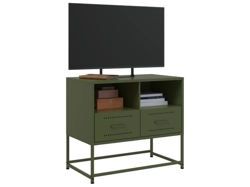  Meuble tv - banc tv - meuble de rangement vert olive 68x39x60,5 cm acier  - Conforama E