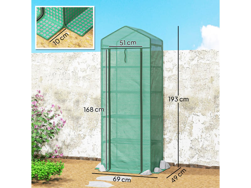  Serre à plantes à 5 niveaux avec porte zippée, acier et pe, 69 x 49 x 193 cm, verte  - Conforama E