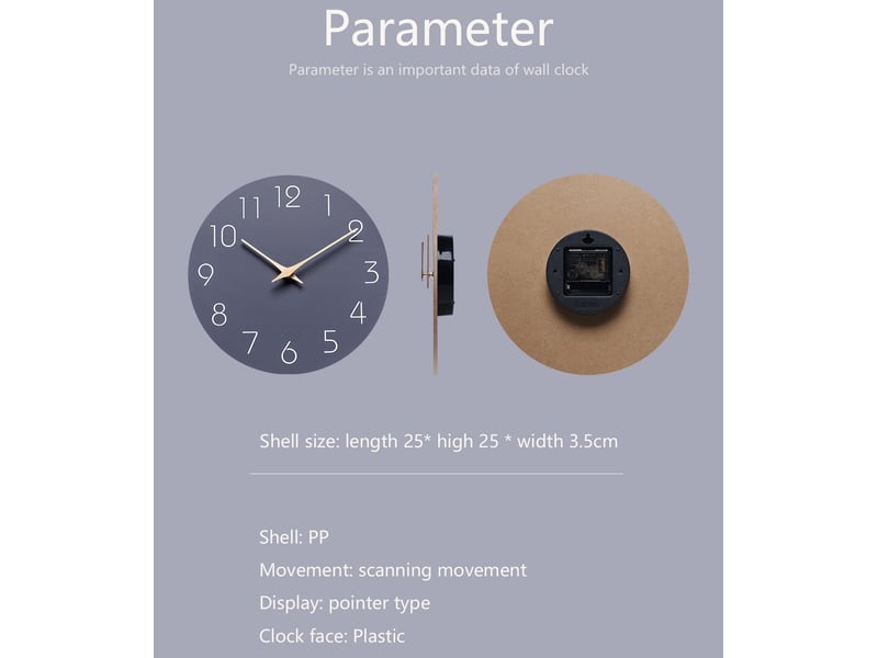  Horloge murale en bois mdf sans tic-tac – silencieuse et moderne, gris, 10 pouces  - Conforama C