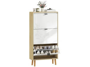 Meuble à chaussures, armoire à chaussures étroite, 3 tiroirs rabattables, porte haute brillante, 60x24x127cm, blanc