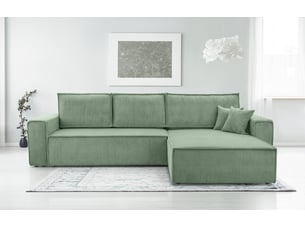 Canapé d'angle réversible convertible <strong>AX LIVING </strong> <strong>CedriaMini</strong> 4 places Velours côtelé vert avec coffre de rangement