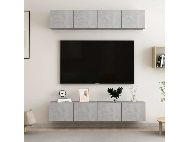  Lot de 4 meuble tv bas salon gris béton 80x30x30 cm bois d'ingénierie shl97251  - Conforama B