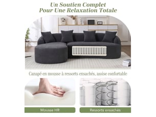 Canapé d'angle gauche en chenille courbé 3 places 243 x 150 cm sans montage gris foncé
