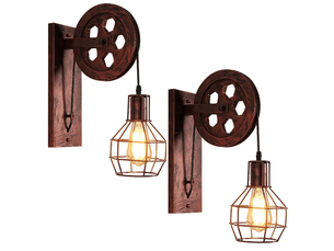 Applique murale industrielle poulie vintage lampe de mur luminaire intérieur pour chambre salon restaurant, 2pc rouille