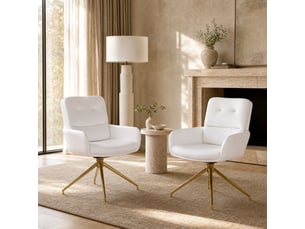 Lot de 2 chaises de salle à manger pivotantes 360°  - dossier rembourré, simili cuir blanc, métal doré