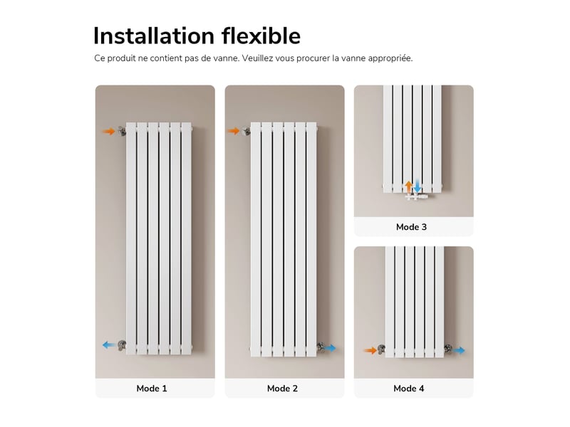 Emke radiateur à eau chaude, radiateur plat seule couche connexion centrale, montage mural vertical design, blanc 160 x 46cm, 751w - Conforama D