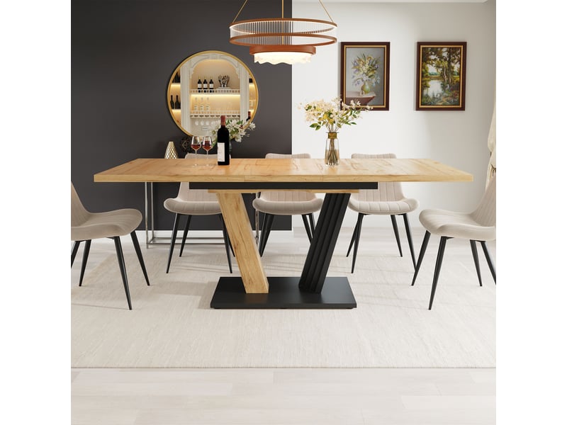 Table extensible 120160 x 80 x 76 cm cuisine & salon, optique bois, pieds en forme d’aile  - Conforama E