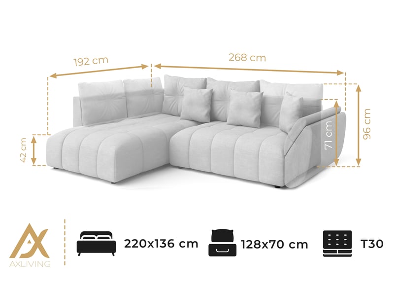 Canapé avec fonction lit canapé d'angle bleu corleone 268cm Corleone - Conforama D
