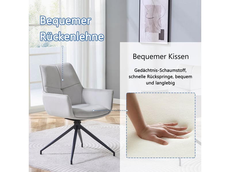  Lot de 2 chaises de salle à manger pivotantes 360°,tissu et métal noir,gris clair  - Conforama D
