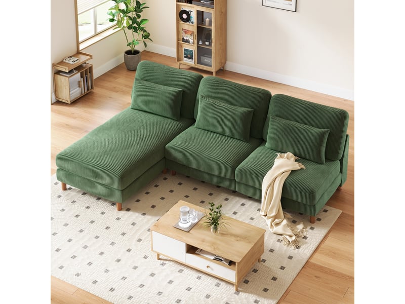 Canapé d'angle réversible en velours cotelé - 2 places + méridienne - vert - 256 x 160 x 88 cm 256x160x88cm - Conforama C