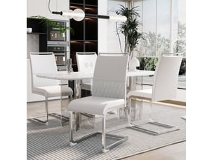 Lot de 4 chaises de salle à manger 42x48x95 cm métal blanc, dossier en pu et lin