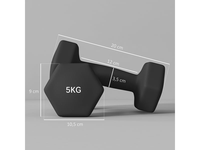  Lot de 2 haltères hexagonales avec poignée antidérapante pour l'entraînement à la maison, 2 x 5kg, noir  - Conforama E