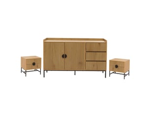 Ensemble de chambre hwc-o39, 2 tables de chevet, 1 buffet, tiroirs en mélaminé, mdf et métal - couleur naturelle