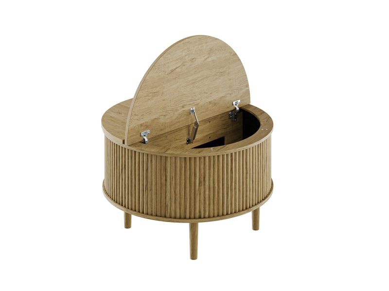  Table basse ronde relevable 80 x 80 x 50 cm avec rangement, finition naturelle  - Conforama A