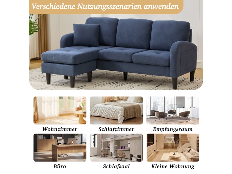  Canapé d'angle en l modulable - canapé 3 places velours côtelé bleu  - Conforama E