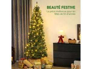 Sapin de noël artificiel 210 cm, arbre de noël fin avec 350 lumières, support en métal pliable, 1273 pointes, vert