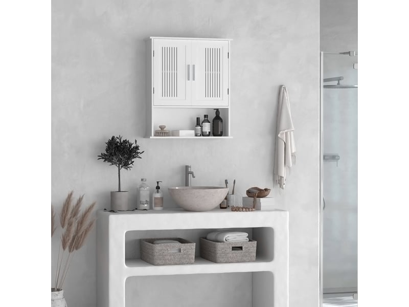  Armoire murale salle de bain blanche, double porte, étagère réglable, 60 x 20 x 70 cm  - Conforama C