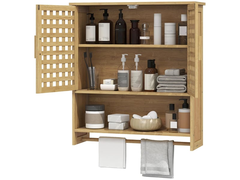  Armoire murale de salle de bain en bambou 2 portes ajourées 62 x 20 x 66 cm  - Conforama B