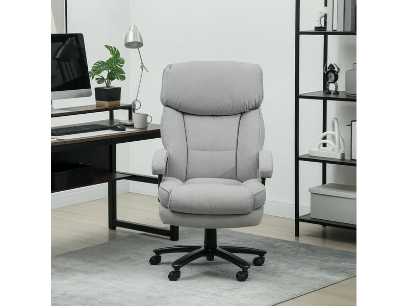  Chaise de bureau haute avec fonction bascule, hauteur réglable et roulettes, en polyester, gris clair  - Conforama C