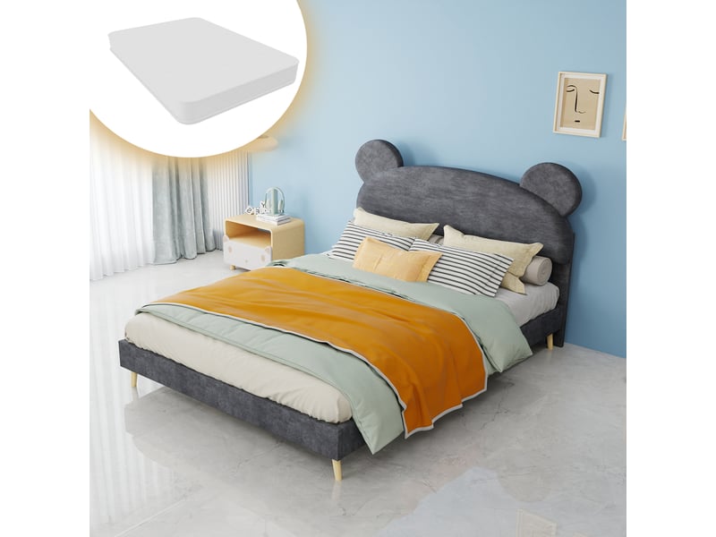  Cadre de lit, lit double 140x200 cm, matelas à ressorts ensachés, tissu gris  - Conforama A
