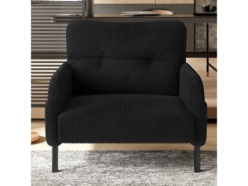  Fauteuil d'accent 67x75x79cm – fauteuil lounge individuel contemporain avec assise profonde et poches latérales double face – velours côtelé - noir  - Conforama D