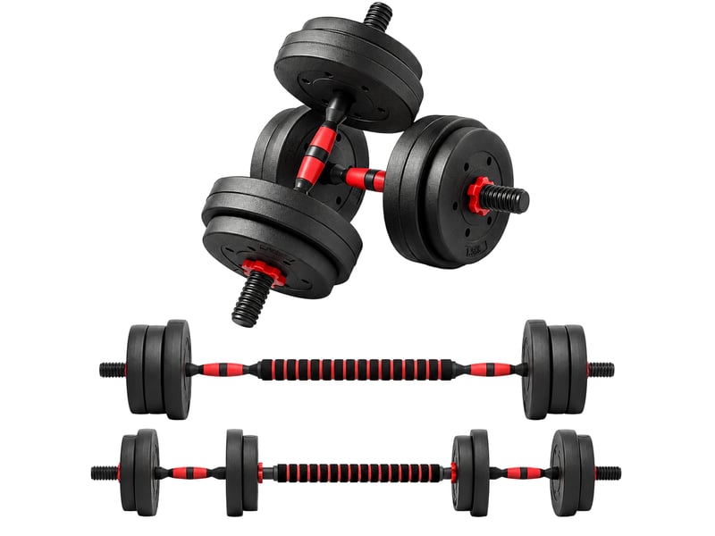  Ensemble d'haltères 2 en 1, barres courtes et longues réglables de 15 kg, entraînement de musculation professionnel, noir  - Conforama A