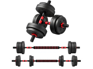 Ensemble d'haltères 2 en 1, barres courtes et longues réglables de 15 kg, entraînement de musculation professionnel, noir