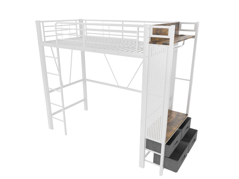 Lit mezzanine blanc 90x200 cm avec 4 tiroirs, étagères, led, usb et type-c - Conforama D