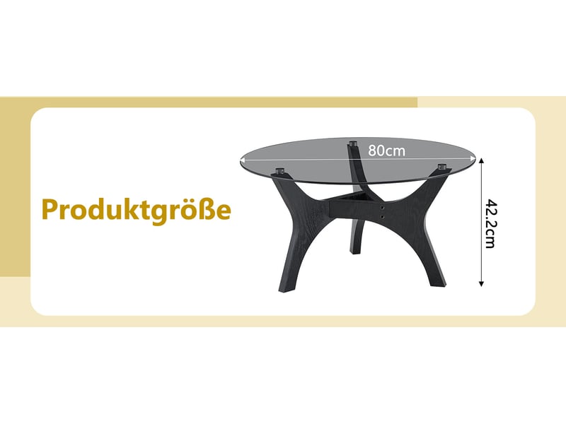  Table basse ronde 80cm verre trempé et bois noir – design moderne et stabilité  - Conforama B