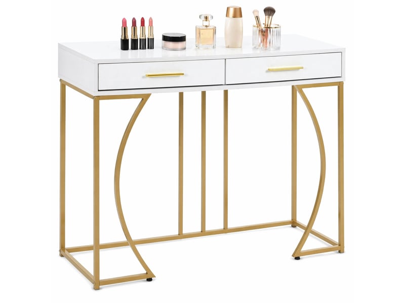  Console à 2 tiroirs, 110 x 32 x 85 cm, mdf + métal, blanc et doré  - Conforama A