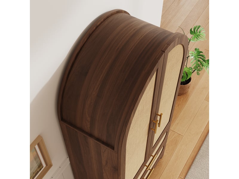  Lot de 2 armoires hautes en rotin 160 x 40 x 175 cm, 4 portes et 4 tiroirs, décor noyer chaleureux, bois foncé  - Conforama E