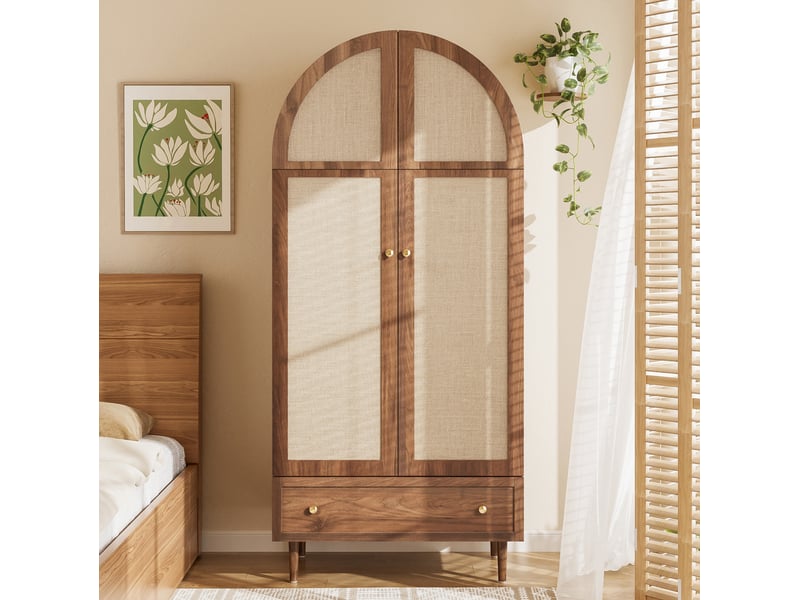  Armoire 1 porte tcqpz 79 x 50 x 175 cm avec tiroir et penderie mdf coloris bois  - Conforama E