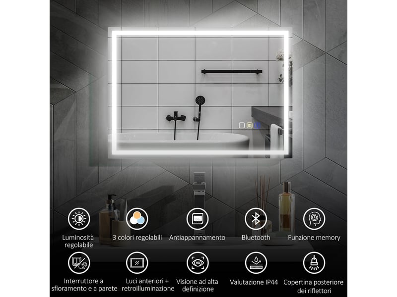 Miroir led de salle de bain antibuée avec bluetooth et commande tactile 50x70 cm (92 caractères) - Conforama R