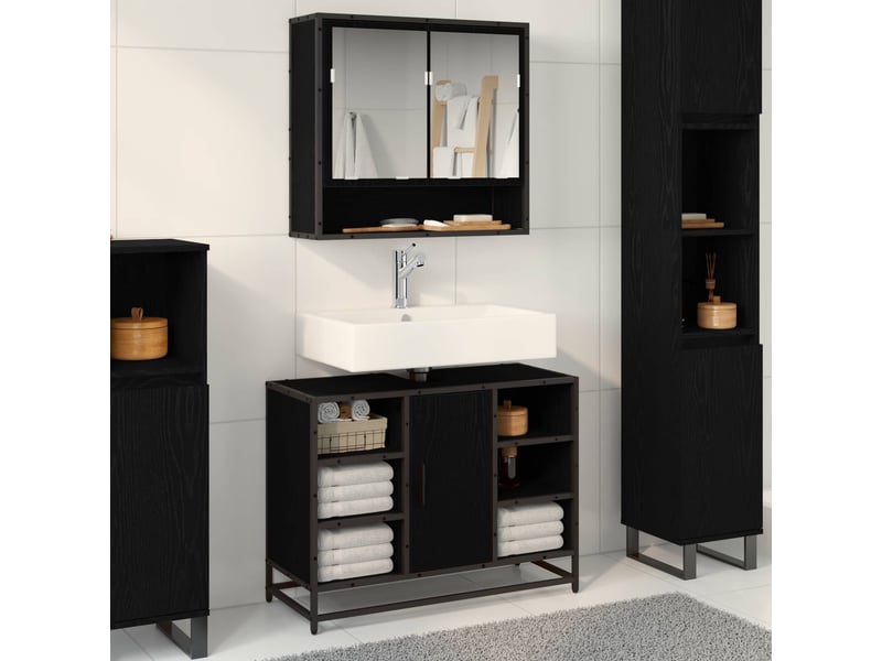  Ensemble de mobilier de salle de bain 2 pièces chêne noir cf64218  - Conforama B